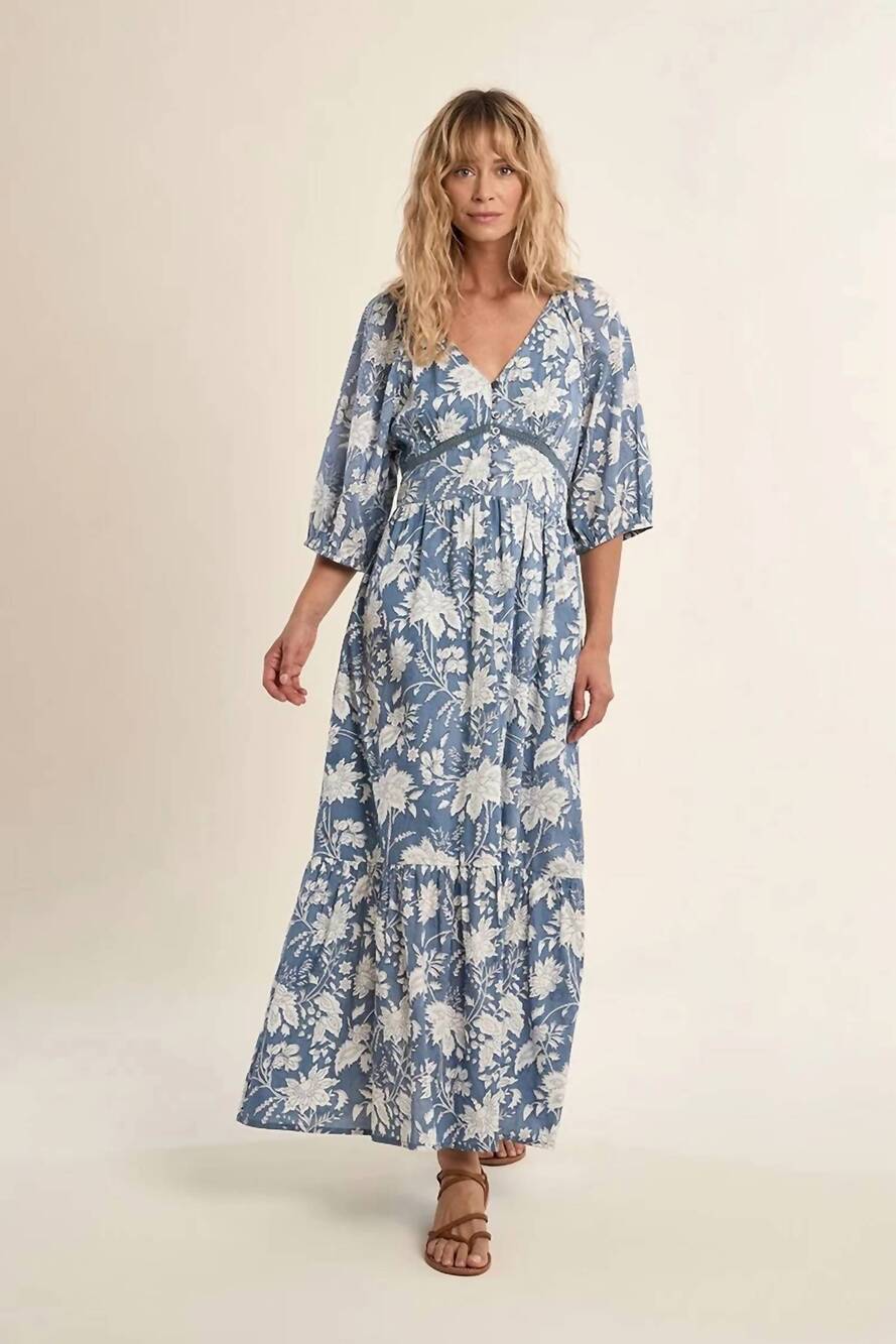 NEW MOLLY BRACKEN long woven dress in blue diviya